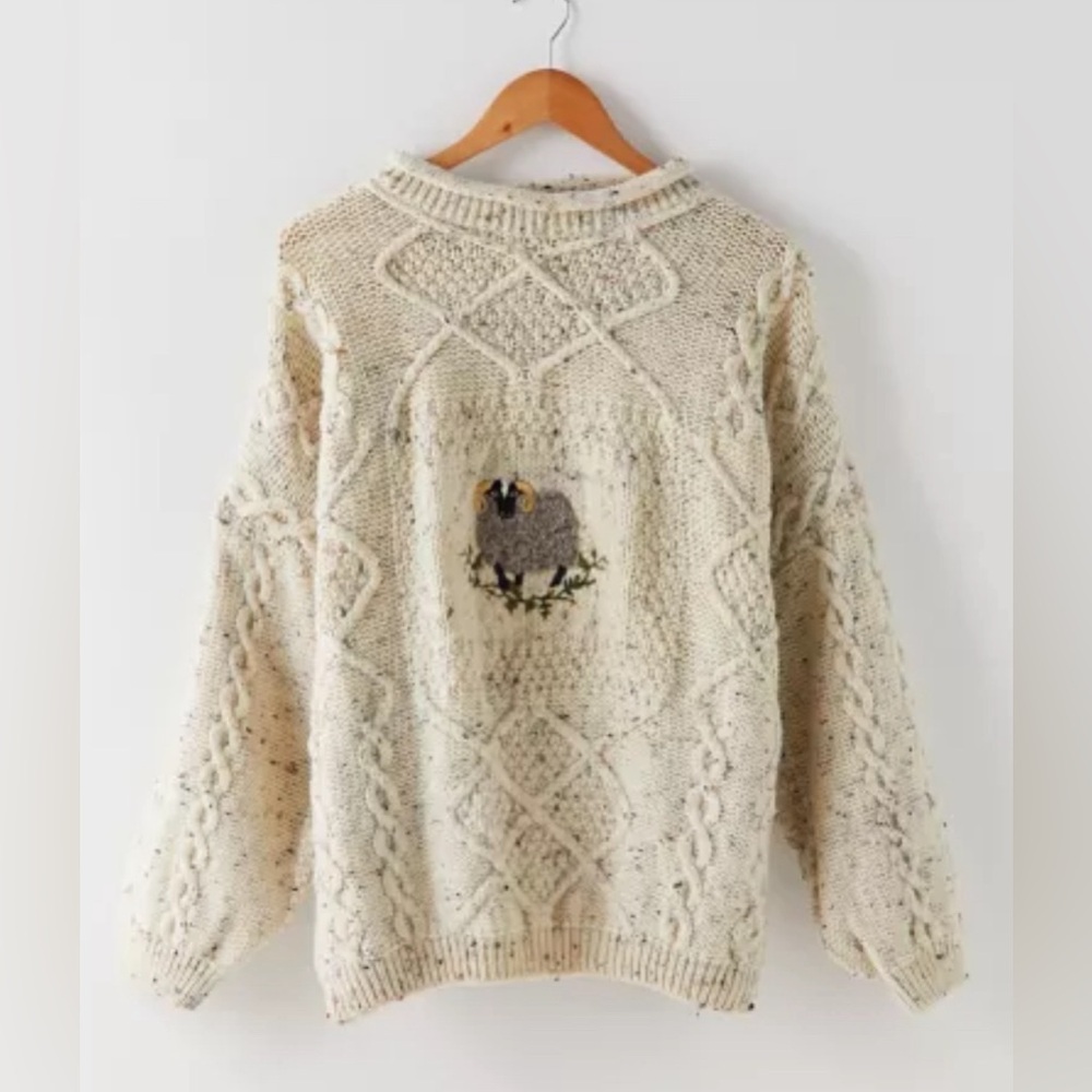 Acorn Cream Knit Sweater with Sheep Design